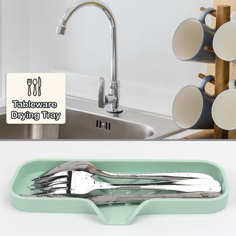 YASMEN Silicone Bathroom Soap Dishes, Sink Sponge Holder for Kitchen, Rubber Soap Dish with Drain, Shower Soap Sponge Tray, Sink or Counter Organizer, for Bar Soap, Bottle, Dish Soap Dispenser- Green - Image 4